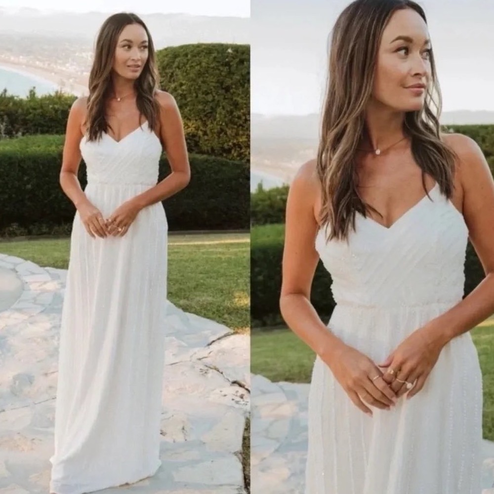Show Me Your Mumu Gala Gown White Beaded Maxi Dress XL BF2-0311N WB07